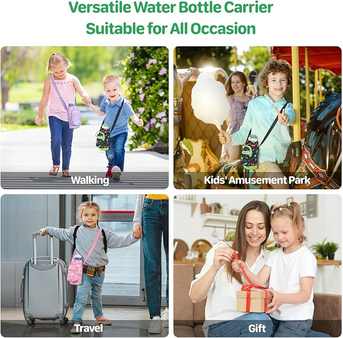 Water Bottle Carrier for Kids - Water Bottle Holder with Strap, Boys Girls Water Bottle Sling Bag for 10/12/14/16/18Oz Water Bottles Walking Hiking Camping