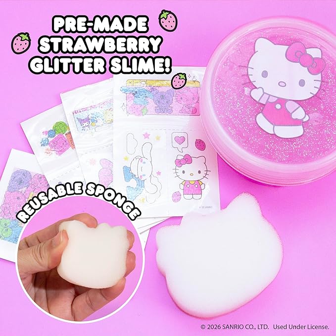 SLIMYGLOOP Tattoozee, Hello Kitty and Friends Tattoo Transfer Slime Kit, Sensory Play for Kids Ages 6+, Strawberry Scented, Glitter Texture