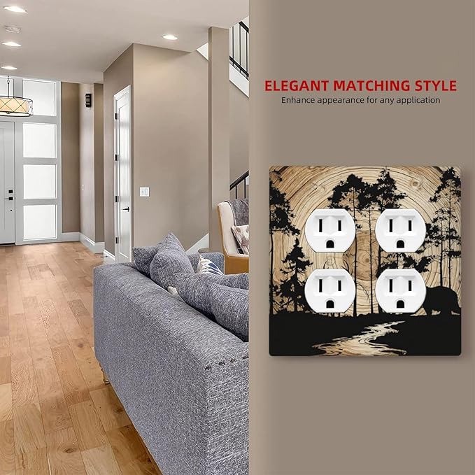 Rustic Forest Antler Black Bear Deer Silhouettes Outlet Covers 2 Gang Double Duplex Decorative Light Switch Covers Electrical Wallplates Socket Faceplate for Farmhouse Home Decor