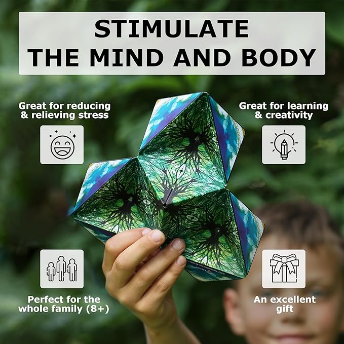 Shashibo Shape Shifting Box - Award-Winning, Patented Fidget Cube w/ 36 Rare Earth Magnets - Transforms Into Over 70 Shapes, Gift Box, Download Fun in Motion Toys Mobile App (Moon, 4 Pack)
