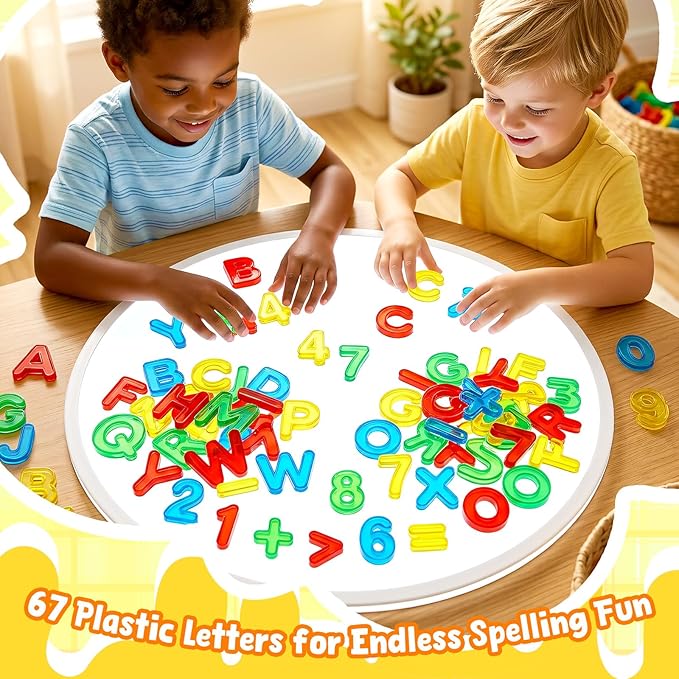 Bbiamsleep 134 Pcs Multi-Color Plastic Letters and Numbers Transparent Letters and Numbers Plastic Alphabet Letters Light Table Manipulatives for Counting and Spelling, Ages 3+