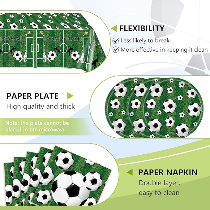 Soccer Theme Party Decorations,41Pcs Soccer Birthday Party Supplies Tableware Set with Party Plates and Napkins Tablecloth丨Baby Shower Boys Girls Sports Soccer Theme Birthday Party Supplies,Serves 20