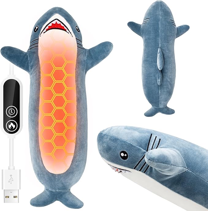 Shark Heating Pad for Period Cramps & Menstrual Pain Relief, Cute Heated Stuffed Animal Heating Pad Plush, Portable USB Heated Toy with Auto Shut Off for Women & Girls, Gift for Mom