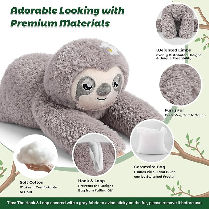 Bobbie & Laxi 26" & 4.5lbs Sloth Stuffed Animal, Sitting & Laying Weighted Stuffed Animals, Cuddly & Soft Weighted Sloth Plush for Adults & Kids, Sloth Gifts for Christmas & Valentine’s Day