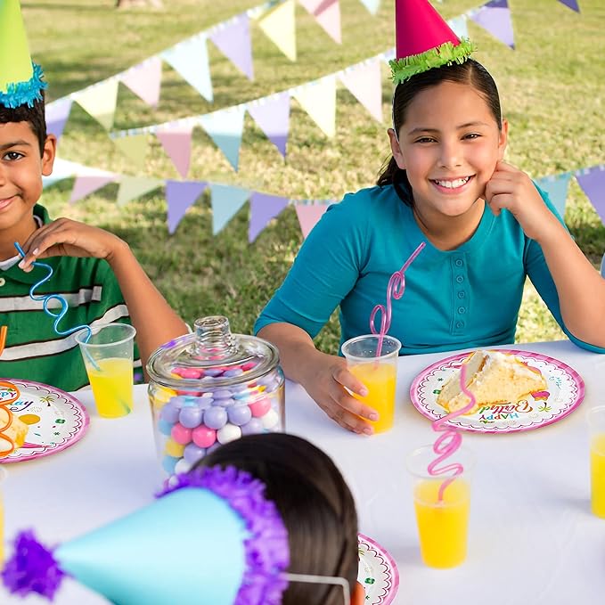 96 Pcs Dinosaur Birthday Party Plates Napkins Forks Supplies Tableware Set Disposable Table Dinosaur Theme Decoration for Girl Birthday Party, Serves 24 Guests