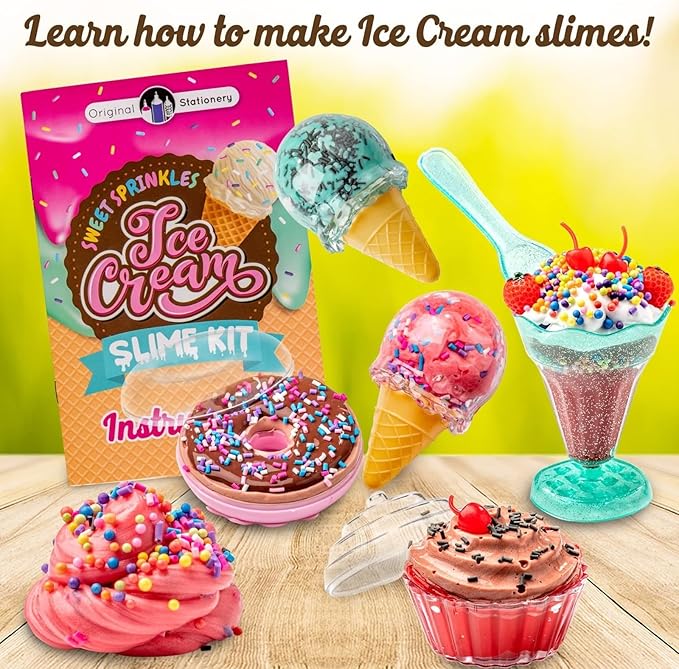 Original Stationery Sweet Sprinkles Ice Cream Slime Kit for Girls Ages 7-12, DIY Slime Set to Create Sundaes, Donuts & Cupcake Slimes, Fun Creative Craft Toy, Birthday Gift for Kids