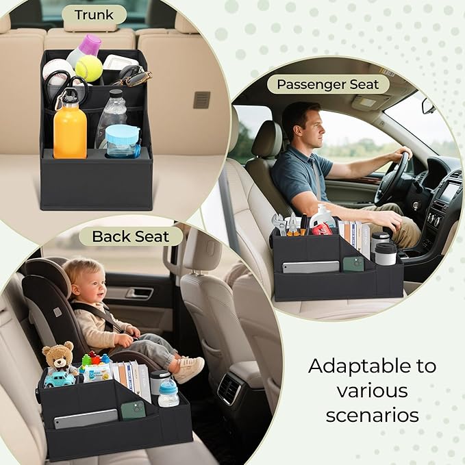 Car Seat Organizer Backseat Front Seat, Car Organizer With 12 Storage Compartments 2 Cup Holders, Snack Storage For Kids Baby, SUV Truck Van Collapsible Storage Bag For Travel, BK, 2PK