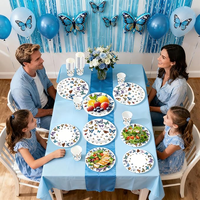 168Pcs Butterfly Paper Plates and Napkins Butterfly Party Plates Disposable Fancy Butterflies Decorations for Girls Spring Bridal Shower Wedding Picnic Holiday Birthday Party Supplies Serves 24