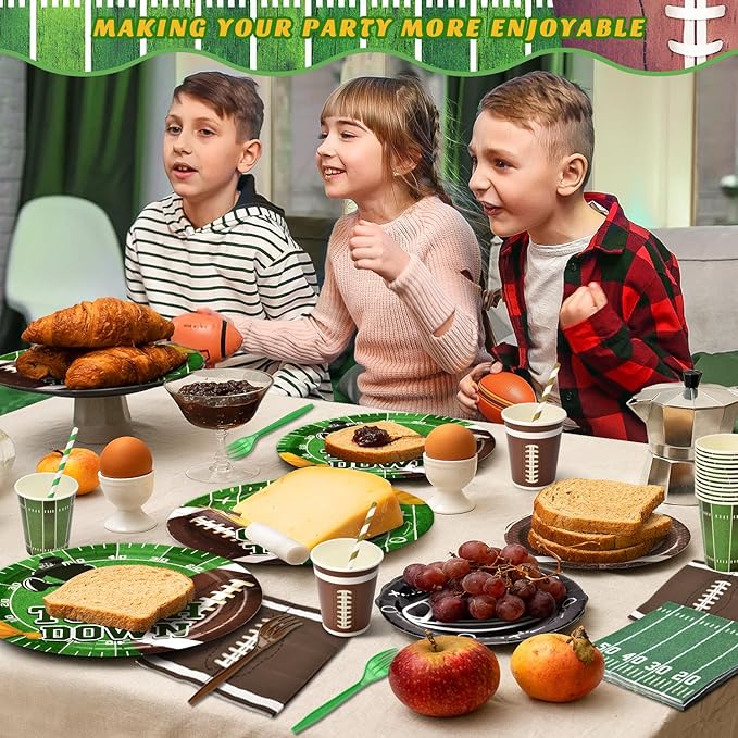 300 Pcs Football Plates and Napkins Tableware Sets (Serve 50), Football Party Supplies, Including Football Plates Napkins Forks Straws and Cups (Blending 2 Designs), Suitable for Game Day Party