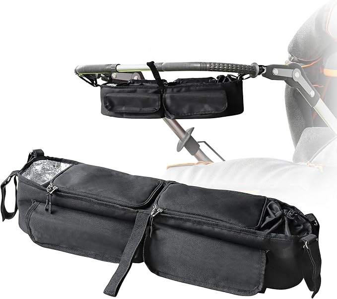 Double Stroller Organizer, Parent Console Double Baby Stroller Accessories Compatible with Jeep, for Bob Duallie, for City Mini GT2, Baby Travel Essential Storage Attachment, Black