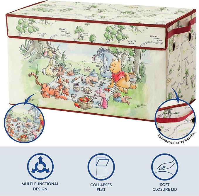 Disney Winnie the Pooh Collapsible Storage Trunk, Durable with Soft Lid, 28.5"x14.5"x16"