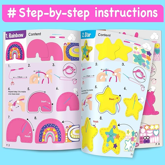 EZCRA Unicorn Sewing Kit for Kids Ages 4-8, 4 Easy Projects, No-Mess Learn-to-Sew Arts & Crafts with Felt Stickers for Beginners