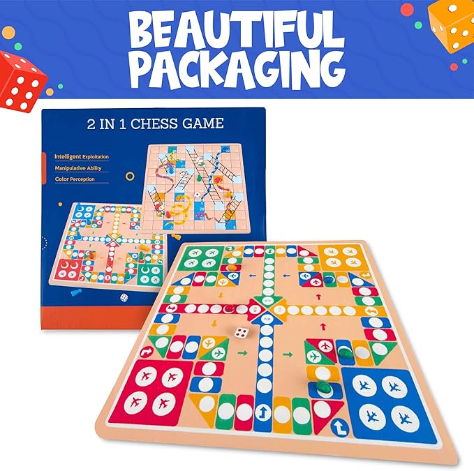 Toysery 2 in 1 Board Games Set. Complete with Ludo Board Game Plus Snakes and Ladders Set