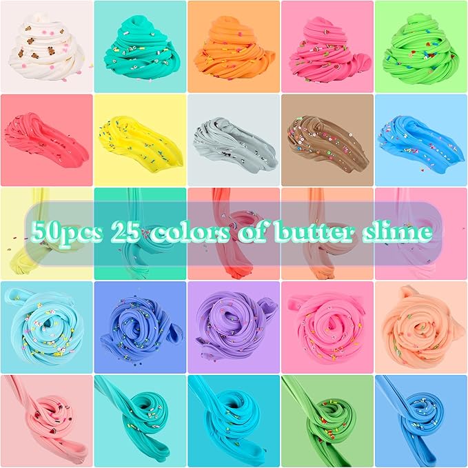 50 Packs Mini Butter Slime, Scented Slime Party Favors, Soft & Non-Sticky, Stress Relief Fidget Toys and Gift for Kids Easter Basket Stuffers Exchange Prizes
