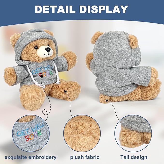Osacoe Get Well Soon Teddy Bear Stuffed Animal with Gift Box Removable Hoodie for Comfort and Love, for Kids, Women & Men in Tough Time, Get Well Soon Gifts Basket with Beautiful Greeting Card