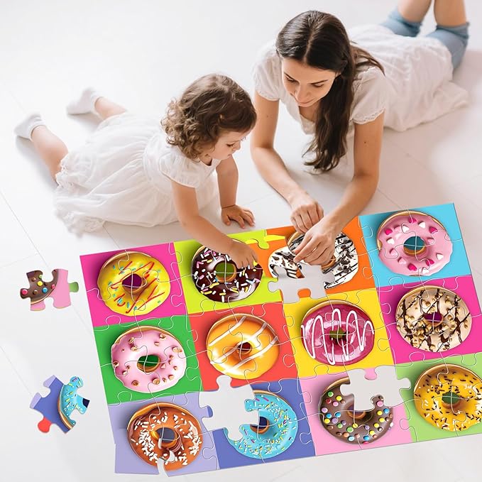 Jumbo Floor Puzzle for Kids,48 Piece Colorful Donuts Jigsaw Puzzles,Learning Educational Toys for Toddlers Ages 3-5,Children Easter Gift for Boy Girl Ages 4-8 (Donut)