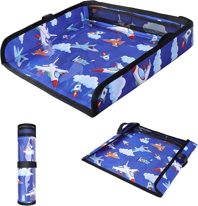 COOLBEBE Airplane Tray Table Cover Foldable Travel Tray Cover for Toddlers 1-3 Universal Fit for Airplane, Car Seat, High Chair Machine Washable, Portable Blue Plane