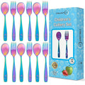 CHILLOUT LIFE Stainless Steel Kids Silverware Set 12 Pieces - Child and Toddler Safe Flatware - Kids Utensil Set - Metal Kids Cutlery Set (Includes 6 Small Kids Spoons & Kids 6 Forks, UV Rainbow)