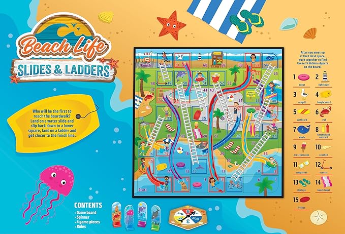 MasterPieces Beach Life Slides & Ladders - Premium Quality Educational and Fun Activity for Kids and Families - Great Gift Idea for Holidays Birthdays and Everyday Playtime Collectible Game