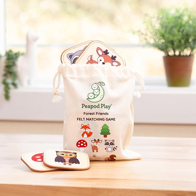 Felt Matching Game for Ages 2–4 – Soft and Safe for Ages 1+ – Montessori Memory Game – Sensory Flash Cards – Best Educational Gift for Ages 1–3 - Woodland Animal Theme