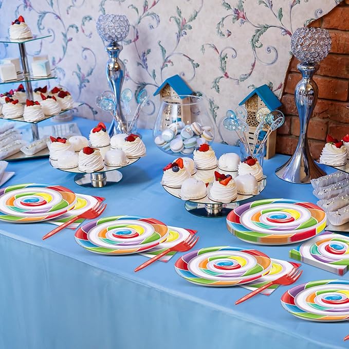 96pcs Candy World Party Supplies for 24 Guests Sweet Candy Tableware Set Lollipop Plates Napkins Dinnerware Table Decorations for Birthday Pink Donut Party Favors