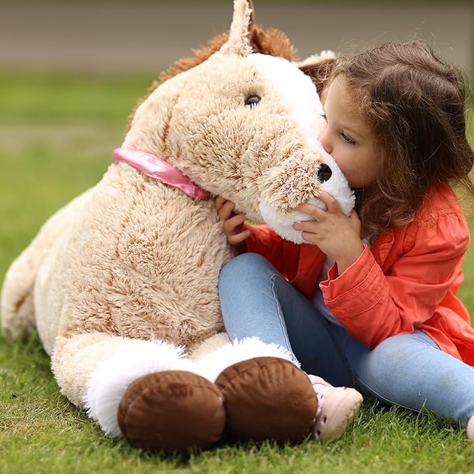 Tezituor 59inches Oversize Horse Stuffed Animal, Riding 5ft Giant Stuffed Piny Farm Plush Toy for Kids, Hugging Lifesize Soft Horse Plush Body Pillow Party Decor for Adult