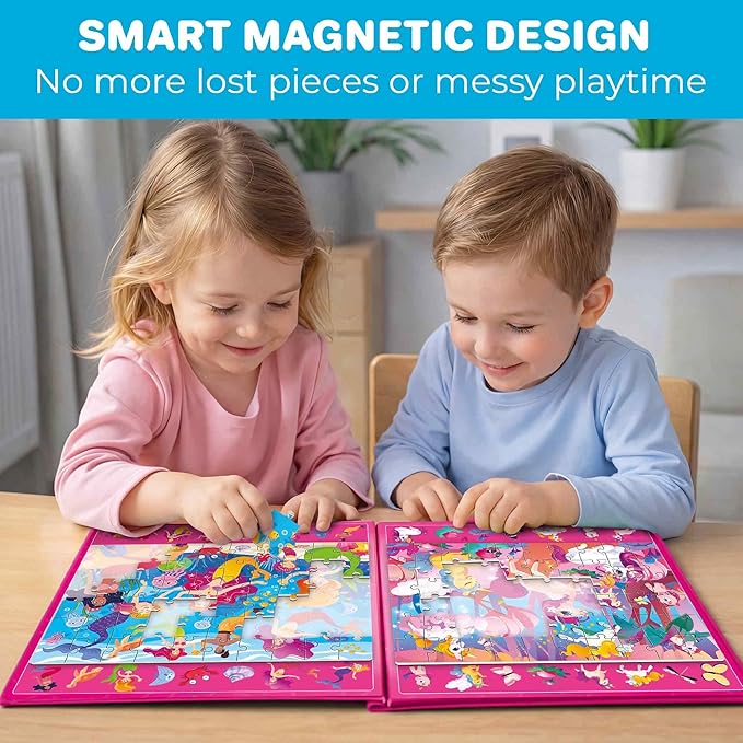 QUOKKA Magnetic Puzzles for Toddlers 3-5 – Search & Find 2 Pack, 60 Pieces Each – Travel Friendly Board with Hidden Objects, Mermaids and Unicorns Scenes – Educational Puzzle Gift for 3 Year Olds