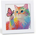 Libfx Diamond Art Kits for Kids with Frame Diamond Art for Girls Boys Beginners Arts and Crafts Ages 8-12 Birthday Gifts (Colorful Butterfly Cat)