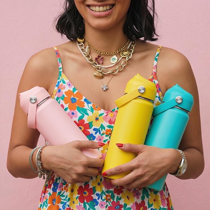 Fijinhom 18oz Insulated Stainless Steel Water Bottle, Wide Mouth Double Wall Vacuum, Silicone Straw, Sweat & Leak Proof, BPA Free Insulated Water Flask for Travel, Keep Cold 24h Hot 12h, Yellow