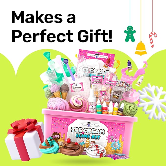 Original Stationery Ice Cream Slime Kit for Girls Toys, DIY Cherry-Scented Slime Making Set with 31 Pieces, Fun Arts and Crafts for Kids Ages 8-12, Birthday Gift