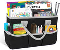 Godery Desktop Tote and Stock Organizer, Teacher Helper Tote Bag Organization for Arts, Books, Stationery, Office Desk Organizer, Make-up Storage Tote with Handles for Travel, Black-Gray