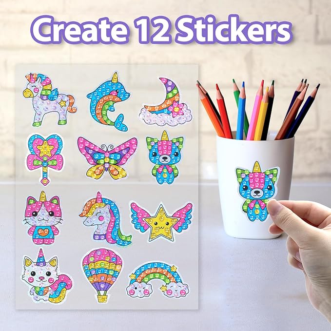 WAHFNG Gem Art, Diamond Art Kids Painting Kit -Make Your Own Stickers,Keychains & Suncatchers - Arts and Crafts for Girls and Boys Ages 6-12 - Best Gift Ideas for Age 6, 7, 8, 9, 10,11,12 Years Old