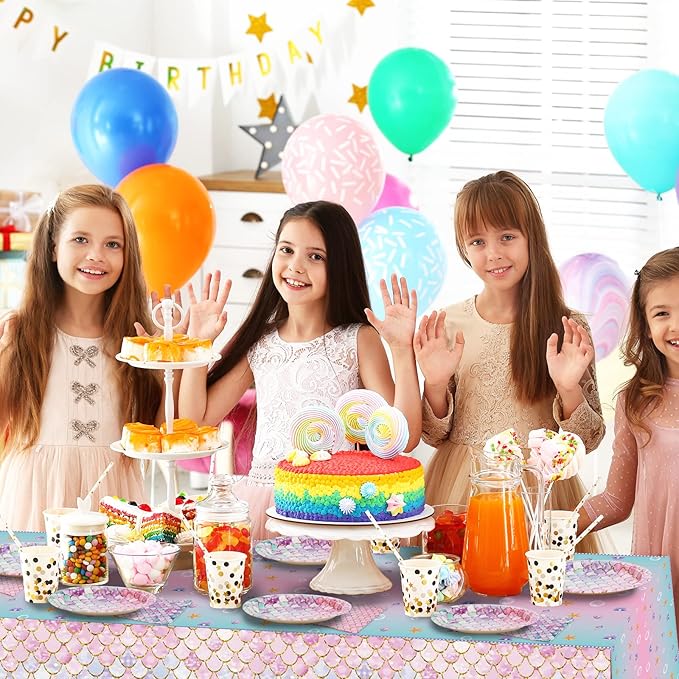 Mermaid Birthday Party Supplies-Mermaid theme Birthday Decorations,Ocean Party Supplies Disposable Dinnerware for Girls Baby Shower Serves 25 Guests with Paper Plates,Napkins,Tablecloth