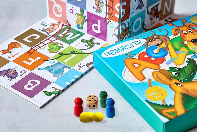 ABC Zoo Chutes and Ladders Board Game, Language Development Toy, Alphabet Learning Activity for Kids Ages 4+ Players 2-4