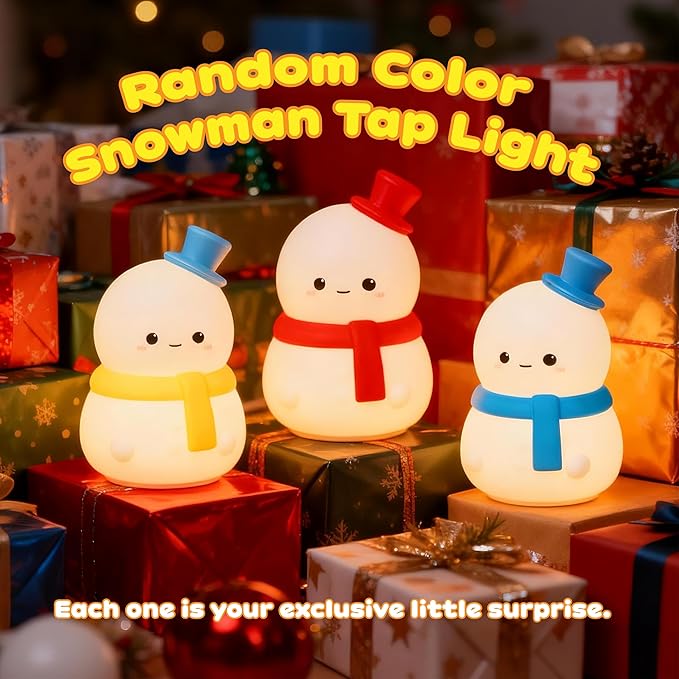 Snowman Squishy Light Silicone Touch Night Lamp, Nursery Novelty Christmas Lamp for Bedroom Decor, Squishy Night Light with Colorful Glow