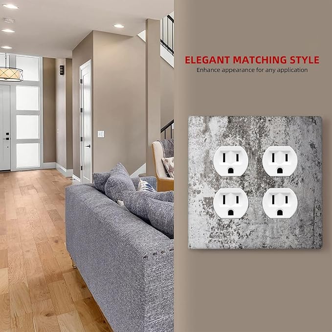 Light Switch Cover Plate Gray White Speckled Weathered Concrete Wall 2 Gang Socket Covers Double Duplex Wallplates Switch Plates and Outlet Covers for Bedroom Home Decor