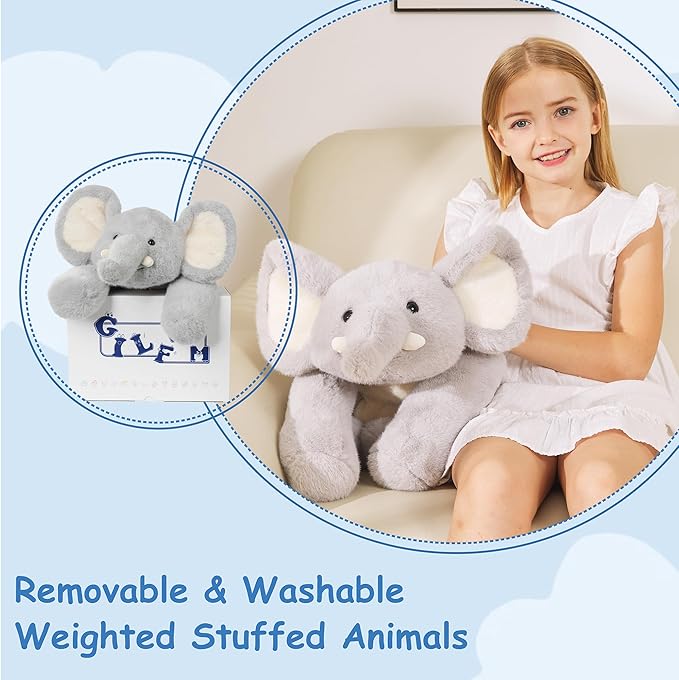 GILFWM Weighted Stuffed Animals Elephant - 20.5" Cute Toy Pillow Plushie Gifts for Kids Boys Girls & Adults, 3 lbs Soft Washable Plush Pillowfort