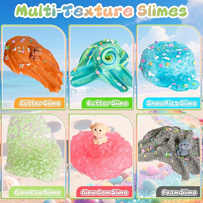 Puppy Slime Kit 20oz, Slime Variety Pack with 6 Different Textures, Glow in The Dark Slime for Kids, Slimes Party Favors for Girls & Boys Birthday Gifts, Fidget Slime Toys