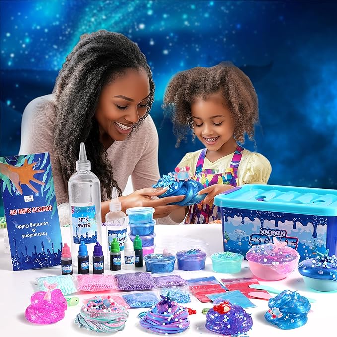 Ocean Slime Kit for Girls,Non Sticky,Super Soft Sludge Toy,Birthday Gifts for Kids 4-12,Soft Shiny Metal Clay Toy Girls & Boys