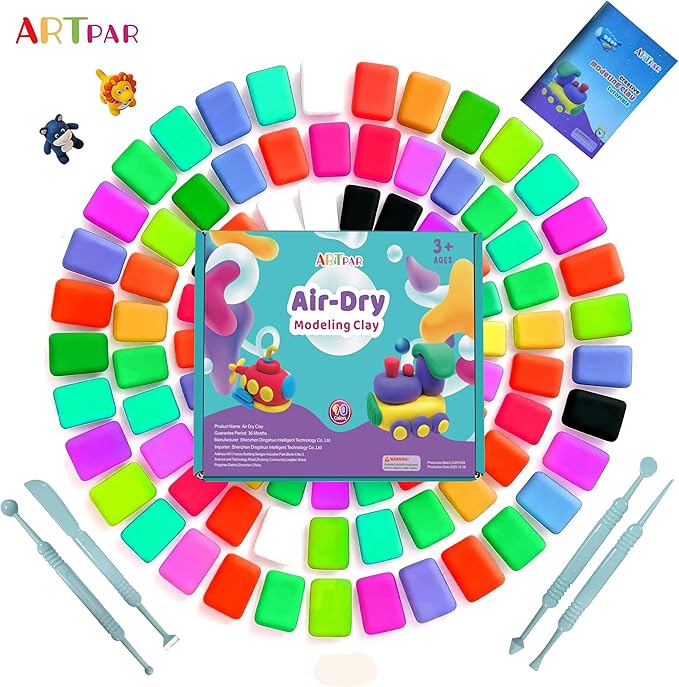 ARTPAR Air Dry Clay for Kids,90 Colors Modeling Model Magic Clay,DIY Molding Clay Starter Kit with Sculpting Tools,Soft and Non-Sticky,Art and Crafts for Boys & Girls 3-12 Years Old.