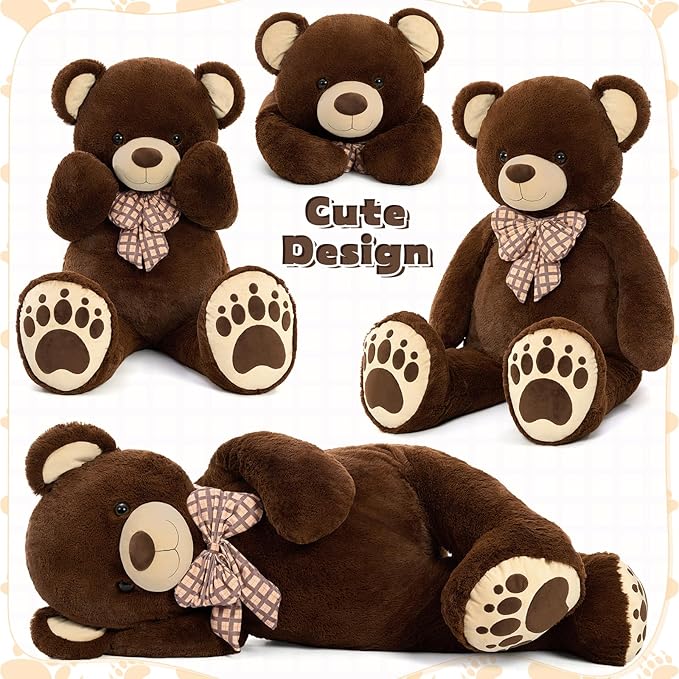 MorisMos 5 FT Big Teddy Bear, 5 Feet Huge Teddy Bears Stuffed Animals for Boyfriend Girlfriend Wife, Cuddly Gift Life Size Bear on Valentines Birthday, 59 Inch, Dark Brown