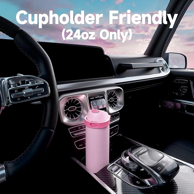 24 oz Insulated Water Bottle with Straw: Meoky Stainless Steel Metal Water Bottle with 2-in-1 Lid - Leak Proof, Cold for 24 Hours, Fits in Car Cup Holder, BPA-Free for Travel Sports Gym, Cream