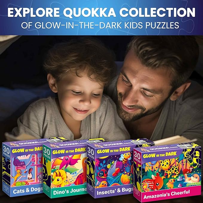 QUOKKA Puzzles for Toddlers 4-6 – 4x30 Pieces Puzzles for Kids Ages 3-4 – Glow-in-The-Dark Dinosaur & Animals Learning Jigsaw Puzzle for Kids 3-5 Years Old