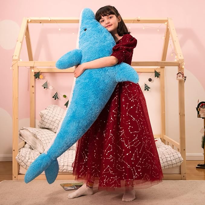 MorisMos 55 Inch Giant Dolphin Stuffed Animals, Large Stuffed Dolphin Plush Toy Soft Marine Ocean Plush Gifts for Kids, Blue