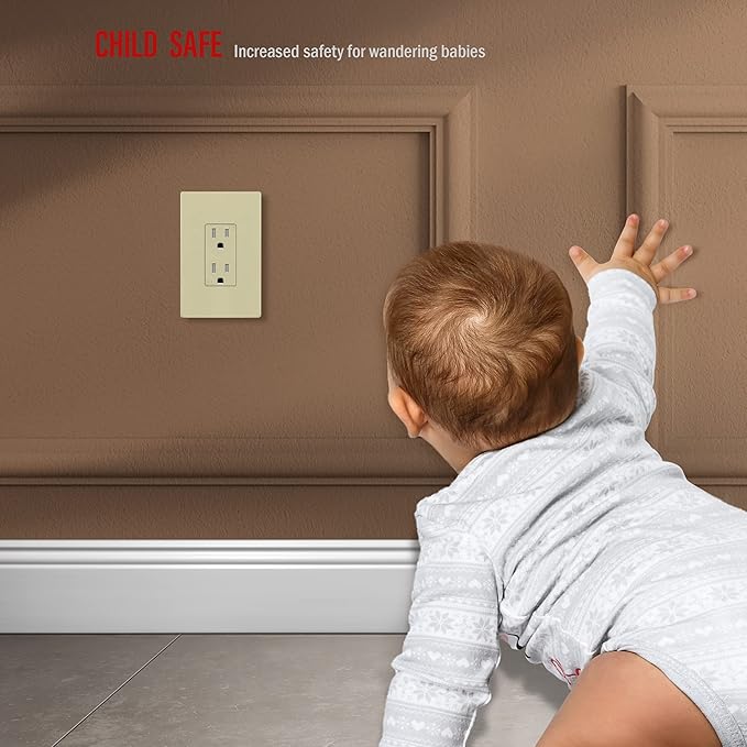 ENERLITES Screwless Decorator Wall Plate Child Safe Outlet Cover, Gloss Finish, Medium Size 1-Gang 4.88" H x 3.11" L, Unbreakable Polycarbonate Thermoplastic, SI8831M-I, Ivory