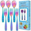 CHILLOUT LIFE Stainless Steel Kids Silverware Set 6 Pieces - Child and Toddler Safe Flatware - Kids Utensil Set - Metal Kids Cutlery Set (Includes 3 Small Kids Spoons & Kids 3 Forks, UV Rainbow)