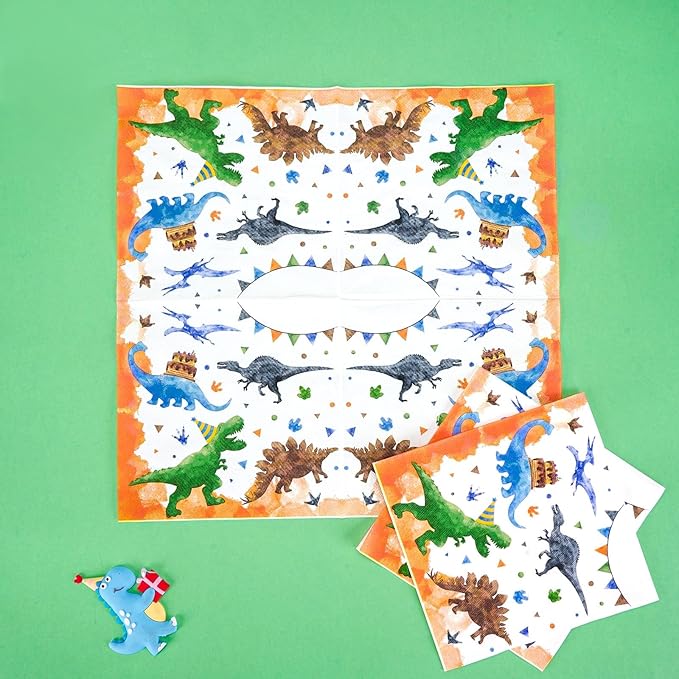 WERNNSAI Watercolor Dinosaur Party Supplies - 48 Pcs Dinosaur 3rd Birthday Party Tableware Bundles for Boys Kids Three Rex Disposable Plates and Napkins Dino Theme Party Decorations Serves 16 Guests