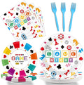 96 Pcs Family Game Night Party Plates Napkins Tableware Set Gaming Supplies Disposable Dinnerware Video Game Decoration Favors for Kids, 24 Guests