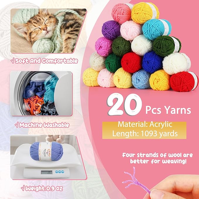 Aeelike Learn to Crochet Kits for Beginner, Crochet Starter Kit with Everything,1093 Yards Acrylic Yarn for Crocheting, 78pcs Crochet Set and Step-by-Step Instruction for Beginners Tote Storage Bag