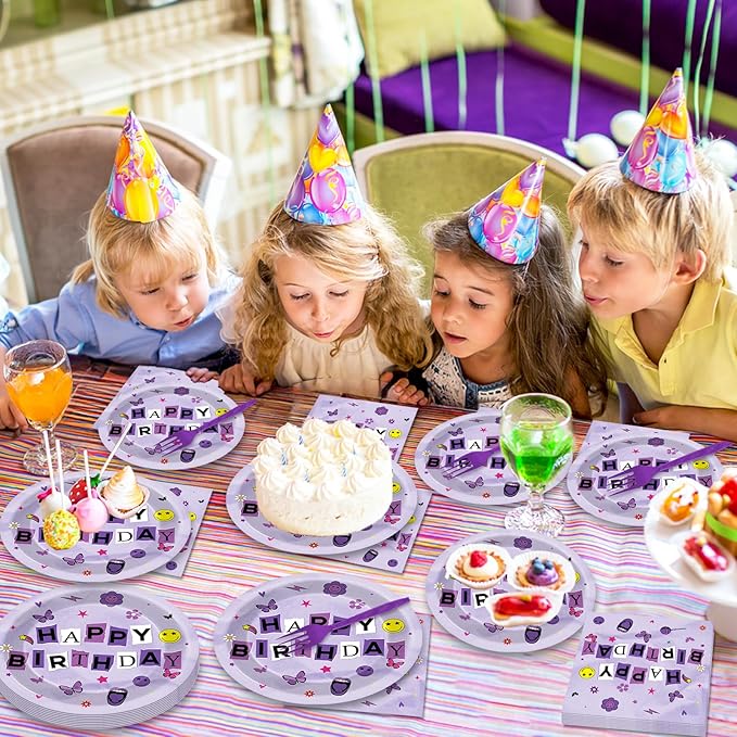 CHUNNIN 96Pcs Purple Music Party Plates and Napkins for Girl Sing Party Supplies Musical Themed Paper Dessert Plates Tableware Set for Kids Baby Shower 24 Guests Music Lover Birthday Party Decorations